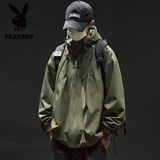 花花公子（PLAYBOY）冲锋外套男女春秋季痞帅轻量户外登山服男美式复古工装夹克男装 745紫色 夹克 L (推荐120-145斤)