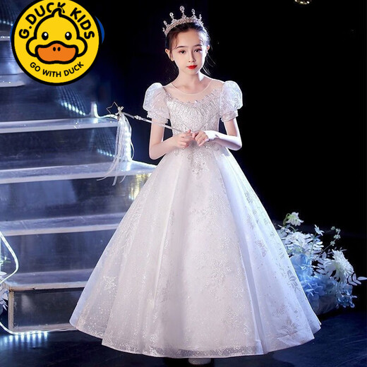 
G. DUCKKIDS girls evening dress 2024 new high-end princess style wedding flower boy birthday party stage catwalk piano performance costume white 160