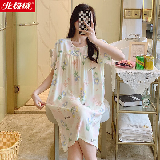 
PURCOTTON Cotton Era 2025 Sleeve Night Dress Cotton Silk Women's Spring and Summer Loose Plus Large Size Pajama Artificial Cotton Length 2025 YZL-GZ15280 M [Suggested 80-100Jin [Jin equals 0.5 kg]]