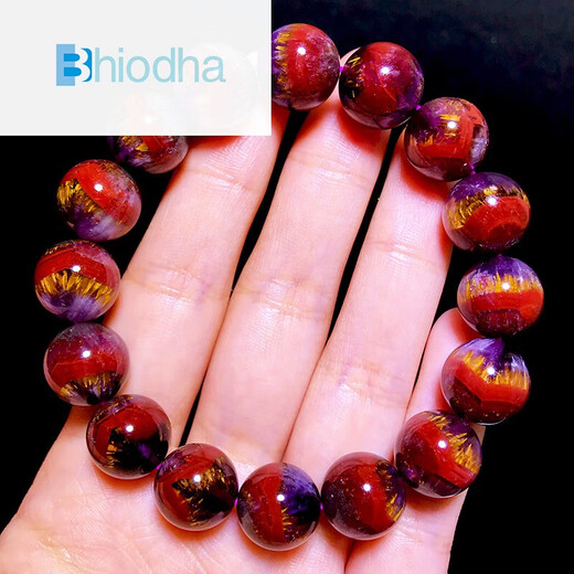 bhiodha胖东来品质极光23紫钛手链千层聚宝盆手串金字塔红幽灵金520情人 12243     12.4mm 极光23水晶