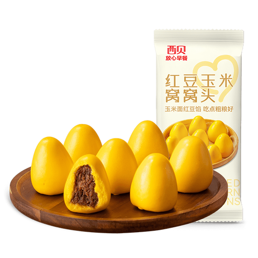 Xibei Youniancun Red Bean Corn Woat 260g 8 pieces for children's breakfast semi-finished bean paste buns mixed grain paste red bean buns