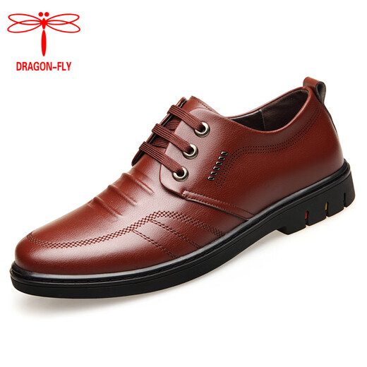 Dragonfly brand men's genuine leather shoes Korean style casual cowhide shoes new business formal wear soft sole wear-resistant versatile soft leather shoes black 41