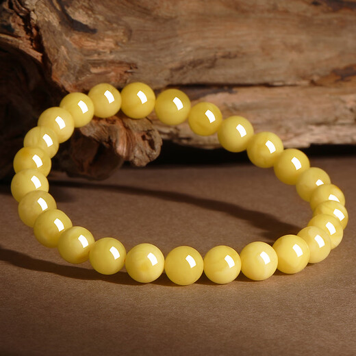 Shi Yue jewelry collection grade natural raw mineral beeswax bracelet for men and women, chicken oil yellow and white flower beeswax bracelet 7-8mm