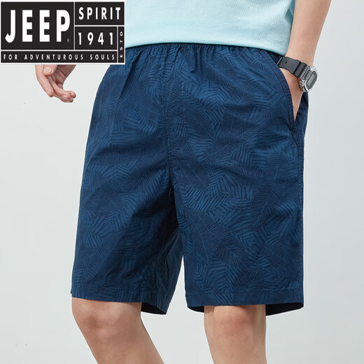 JEEP SPIRIT summer shorts men's solid color casual pants outside wearing men's loose simple five-point pants men's pants 9215 navy blue M