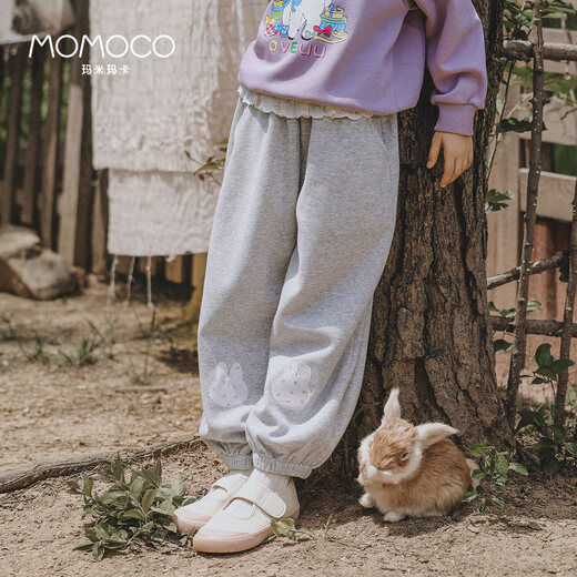 Mamimaca Momoco Girls's Hepants Осенняя детская одежда Детская брюки повседневные сладкие кружевные вязаные брюки 03 цветочные серые 130