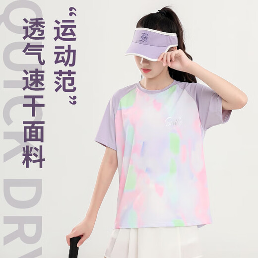 巴拉巴拉儿童速干运动套装女童夏季短袖2025新款短裤跑步服速干衣大童夏装 9889白色+18410紫色 170 cm