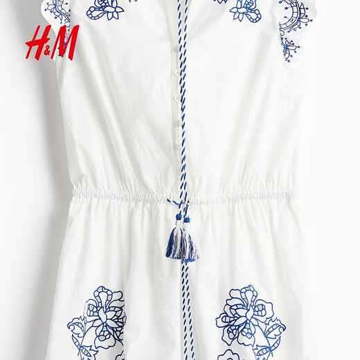 H/M Jumpsuos femeninos 2025 Autumn Nuevo viajero bordado bordado de la cintura redonda de temperamento que abraza el temperamento 1291739 Patrón blanco/azul XXS 150/76 XXS