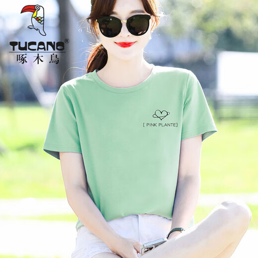 
Woodpecker Fashion Green Short Sleeve T-shirt Women's Loose Simple Letters Versatile T-shirt Summer 2025 New Top 9793 Mint Green_Short Sleeve XL_(Suggested 120-135Jin[Jin equals 0.5 kg])