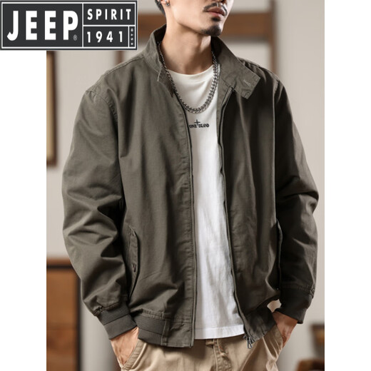 JEEP SPIRIT jacket men's 2025 autumn and winter American retro velvet workwear handsome stand-up collar casual trendy brand pilot jacket military green model regular XL suitable for weight 135-150Jin Jin equals 0.5 kg