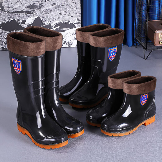
Yunyouli (yunyouli) beef tendon bottom rain boots men's thick sole high tube water shoes plus velvet rubber shoes rain boots short tube water boots kitchen non-slip shoes 9928 black (no cotton added) 36