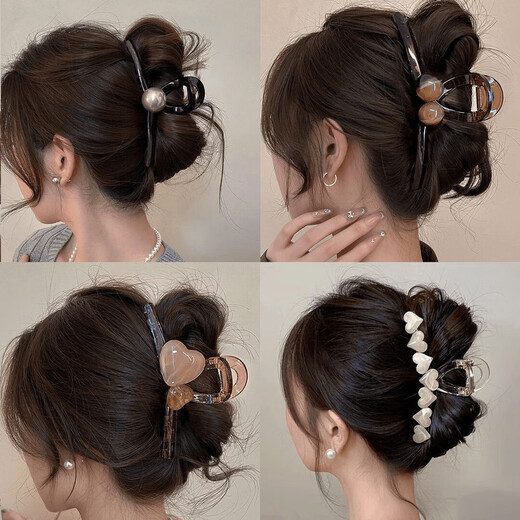 新款高级感超大号果冻色爱心抓夹女后脑勺盘发鲨鱼夹发卡夹子头饰 爱心+双珠【两个装】