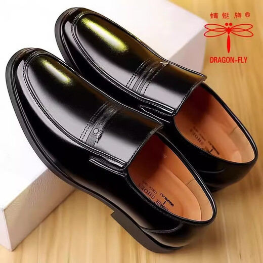 Dragonfly brand leather shoes for men 2025 new genuine leather men comfortable soft sole cowhide thick sole middle-aged and elderly anti-slip dad shoes QT9922 black 41