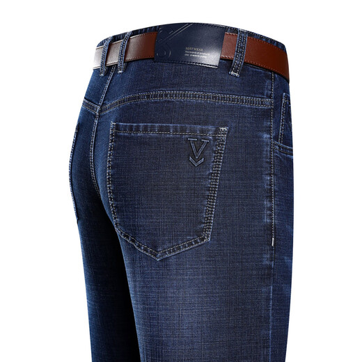 Goldlion Summer Thin Stretch Jeans hommes droits en vrac respirant dada d'âge moyen Business Men's Casual Long Lan Black (3881 Spring and Automn Style) régulier 33 (2 pieds 6)