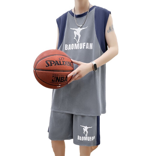 Ran Yilans gleiches Sommer-ärmelloses Hemd für Jungen, Junior- und Senior High School-Schüler Basketballanzüge, Big Children's Sports Weste Shorts 6636 Dunkelgrau Weste + Shorts Quality Assurance XL 120-140jin [Jin gleich 0,5 kg]