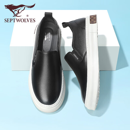 Siete zapatos de cuero de lobo para hombres en verano, frijoles de cuero genuino, livianos y transpirables zapatos de tablero informal de un pie de punta gruesa zapatos de masa de masa de vaca negro 9859 42