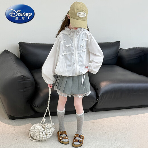 Disney Girls' Sun Protection Clothes Summer 2025 New Children's Style Lightweight Skin Clothes Big Children's Girls' Jackets White 120