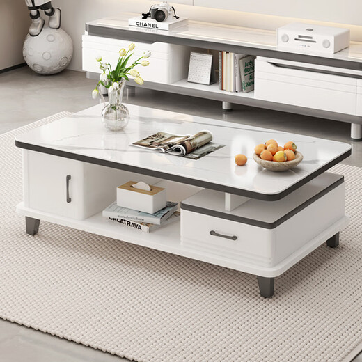 An Luosen coffee table living room household tea table tempered glass tea table small apartment simple table simple modern balcony small tea table single drawer white marble color 100*48cm