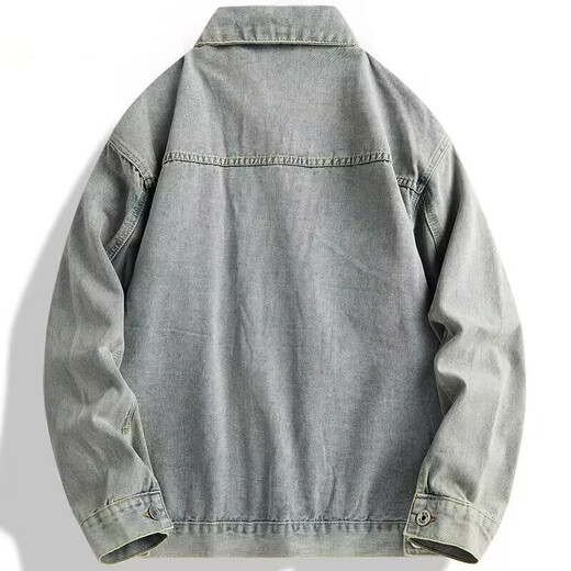 Large size wear-resistant denim jacket men's casual style jacket autumn and winter new youth casual style work jacket gray L recommended 100-120Jin Jin equals 0.5 kg