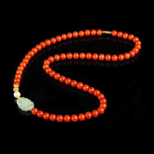 Yutang Museum-level Baoshan Nanhong Sweater Chain Jade Pearl 18K Gold Full Color Full Meat Beads String Necklace Museum-level Baoshan Nanhong Sweater Chain 8.5mm