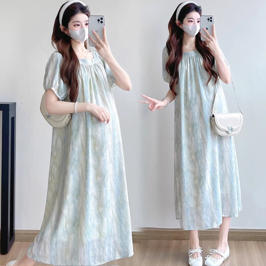 Gememan Entbindheitskleid Sommer 2025 Neues High-End-Mutterschaftskleid Lose große modische bauchbedeckte Langrock-Chiffon-Rock-Bildfarbe XL (Empfohlen 130-150jin [Jin ist gleich 0,5 kg])