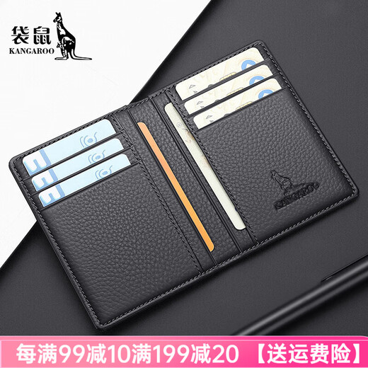 Känguru Marke Luxus 2025 Neues echtes Leder kleiner Kartenbeutel Männer und Frauen Karten Clip Mini Multi-Card-Kartenabdeckungskartenausweis Schwarz