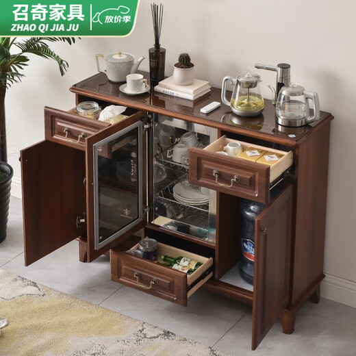 接运猫饮水机茶吧机家用全自动智能茶水柜带消毒2023新款实木轻奢一体柜 冰温热 6626胡桃色带消毒
