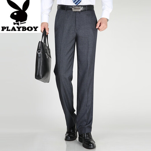 Playboy (Playboy) Новая летняя тонкая шелковая шелковая шелковая мужская случайные брюки с прямыми девчубками среднего возраста.