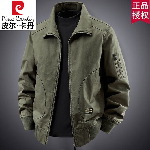 Pierre Cardin 2025 Spring and Autumn Pure Cotton New Pilot Jacket Fashion Men's Loose Casual American Retro Jacket Military Color XL Recommended 130-145 Jin Jin equals 0.5 kg Wear