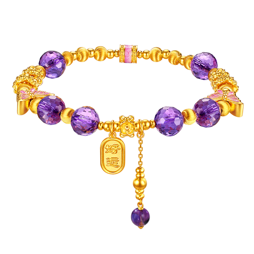 Gold Supreme (3D-Gold) Amethyst Gold Armband Transportation Perlen Geschenke Volles Goldarmbandgeschenke für Freundinnen in Gramm Gesamtgewicht 22,76 Gramm (Goldgewicht 18,18 Gramm)