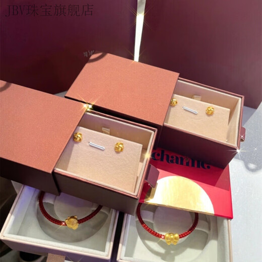 JBV老凤凰999足金如意结耳钉黄金5G复古中国结耳环24K纯金 0.01g 如