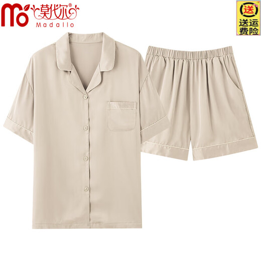 
Modal couple ice silk pajamas summer short-sleeved casual loose ladies 2025 high-end satin men's pajamas can be worn outside NSN-16802-women L