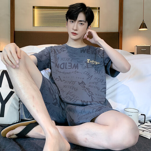 
UKUHPK men's summer thin cotton pajamas large size loose home clothing set D1990 (A679) M (recommended 80-115Jin [Jin equals 0.5 kg])