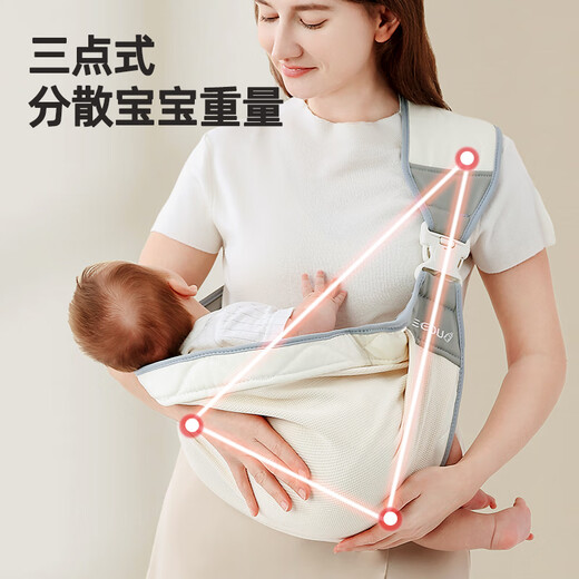 洽苒【德国】抱娃神器解放双手新生婴儿背带外出前抱式背娃小月龄 华夫格灰-透气款