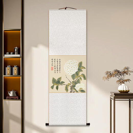 承琉董诰春景花卉册卷轴挂画新中式牡丹茶花装饰画客厅书房茶室玄关画 11980款：蝴蝶兰 整体尺寸：53*138cm蓝闪金锦绫+新款