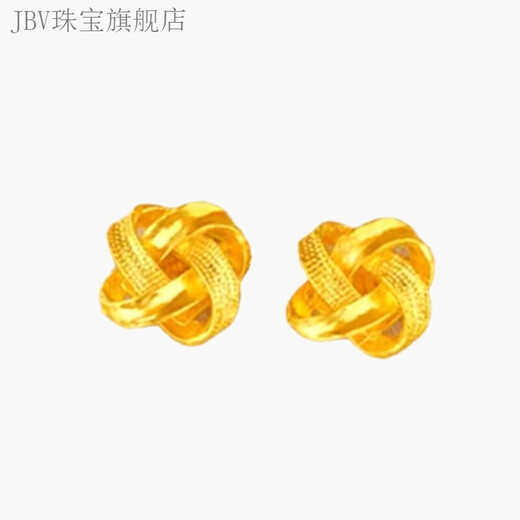 JBV老凤凰999足金如意结耳钉黄金5G复古中国结耳环24K纯金 0.01g 如
