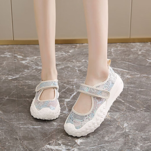 Frauenschuhe 2025 Sommer neu atmungsaktive und leichte Mary Jane Klettverschluss mit einem Fuß dicker Sohle Anti-Slip Slow Stiefmutterschuhe YGNX-677 Orange 35