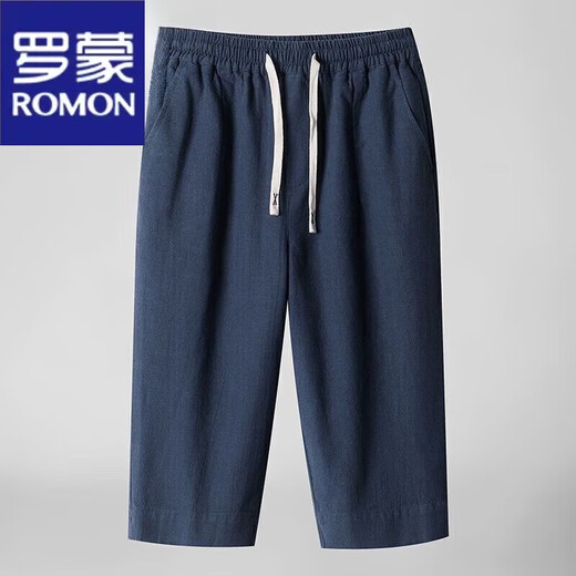 罗蒙（ROMON）2025棉麻7七分裤男士夏季宽松薄款新中式直筒短裤大码亚麻裤子 8222米色 L 1105-120  斤