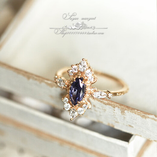 Fat Donglai's same tanzanite ring blue dress exquisite tanzanite marquise zircon retro 9 Hong Kong No. 8