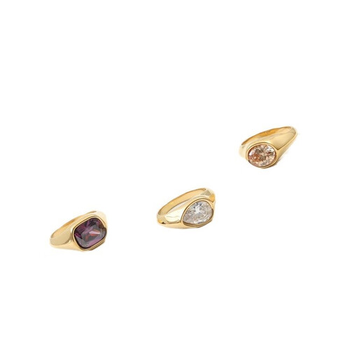 QUAMER European and American fashion new special-shaped large zircon ring titanium steel plated 18k gold ring exaggerated personality hand A style US size 6 / Hong Kong size 12