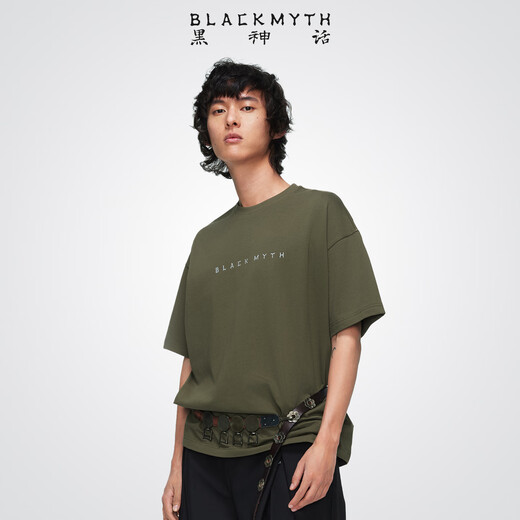 Black Myth Bull Demon King short-sleeved T-shirt Black Myth Goku official peripheral clothing for men and women, casual, olive green L