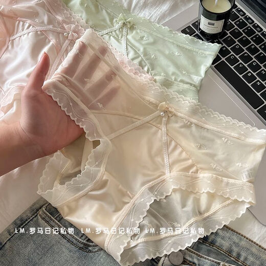 4 lace women's underwear female 2024 new style of girls' traceless cotton ice silk briefs Y3891-green + skin color + pink + black L suitable for 80-110Jin [Jin equals 0.5 kg]