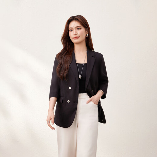 Show de fibra [Temperamento de intelecto y capaz de chaqueta de traje de lacele] Gran tamaño Fat MM2025 Summer Nuevo estilo 2694 Negro 4xl