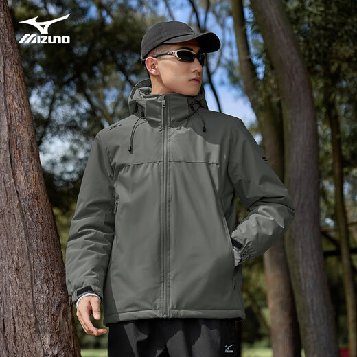 Mizuno outdoor cotton clothing men's autumn and winter jacket hooded cotton-padded jacket windproof warm mountaineering cotton-padded jacket rock green L