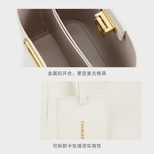 Charles/Keith Summer Mujer Bag Ck2-10782094 Hebilla de metal Un hombro Crossbody Bag Bag Baget Bolsa Flaghship Oficial de crema blanca