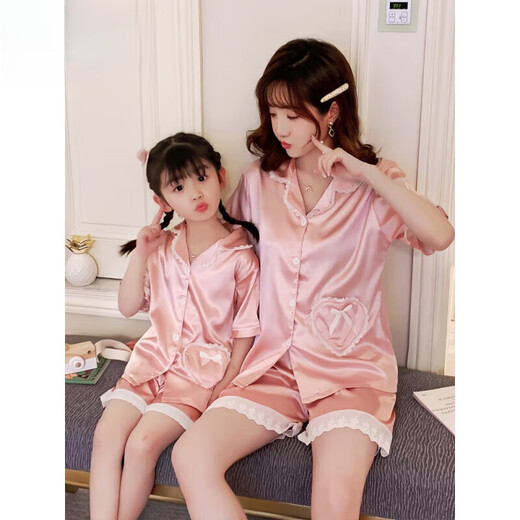 G. DUCKKIDS亲子睡衣夏季冰丝真丝绸短袖薄款母女大童女孩儿童空调家居服套装 QN1049短袖长.裤 14码 【适合体重45-55斤】