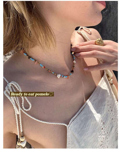 YIBIYRTEP Sorrento Holiday* Natural Jade Black Agate Necklace Colored Irregular Handmade Holiday Feeling Clavicle Chain Sorrento Holiday* Copper Plated 18k Gold