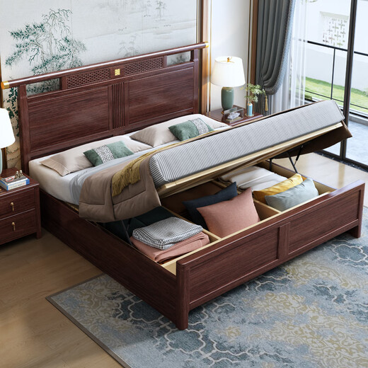 Nanzhu NUEVA Cama de madera maciza china 1.8m Doble Cama Master Bed Larca Bed de Bed de Madera de Madera Solidal Full Withides 9901C#