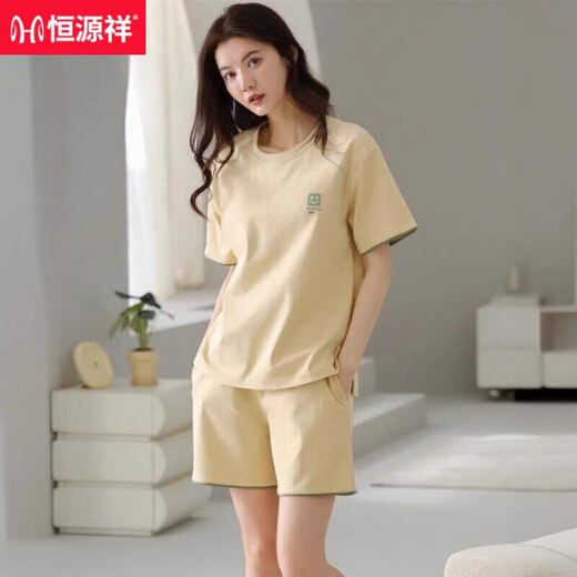恒源祥睡衣女夏季纯棉短袖短裤简约休闲全棉薄款可外穿家居服套装可外穿 Z9855 M 建议80-100斤