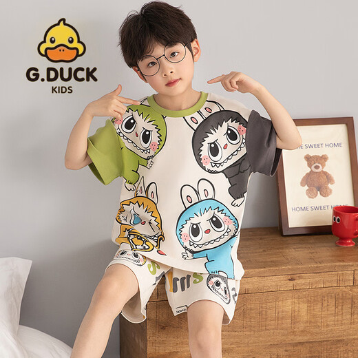 G.DUCKKIDS儿童睡衣短袖2025夏季新款拉布布小男孩套装男童家居服labubu N693龙猫 100 cm/8码【身高85-102cm】