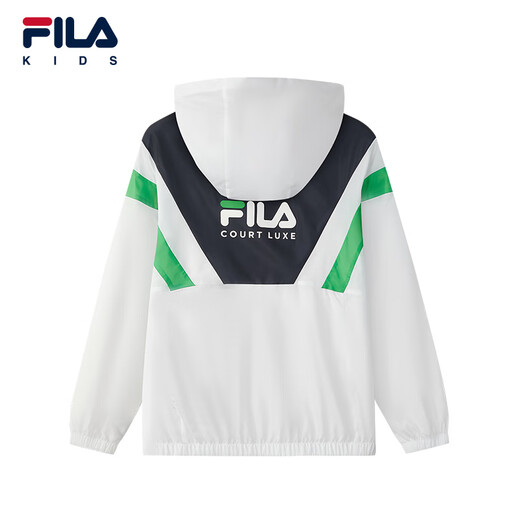 FILA Children's Sun Protection Clothing 2025 Autumn New Loose Woven Hooded Jacket for Boys, Middle and Large Children Jade White-WT 160